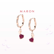 MARON - Happy Dream Heart Dangle Earring with Rhodolite Garnet ชุบ Rose Gold ต่างหูพลอยโรโดไลท์การ์เ