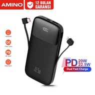 AMINO Powerbank 10000mAh PD 20W 22.5W Super Fast Charger Built-In Cable TYPE C Kabel QC 3.0 Power Bank Quick Charger LED Lights Digital Display AP01