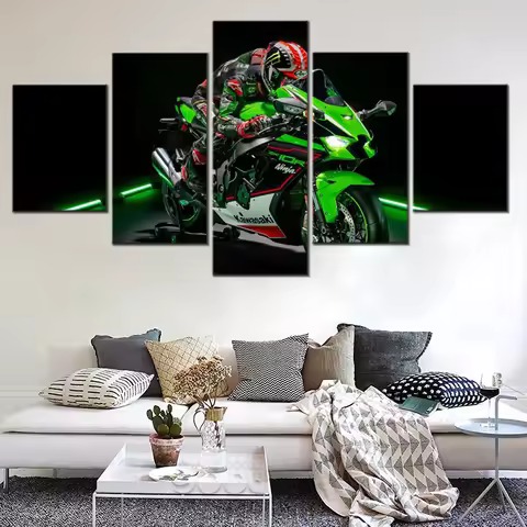 5 Pieces Canvas Wall Arts Poster Painting Bikes ZX-10R Motorbike Wallpaper Home Decor Living Room Pi