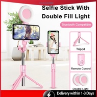 KAXOE 🔥ReadyStock🔥 Bluetooth Wireless Selfie Stick Portable Ring Fill Light Folding Stand For iOS An