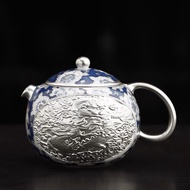 He Fusen 999 Sterling Silver Teapot Blue White Gilt Silver Teapot Light Luxury Xishi Teapot Househol