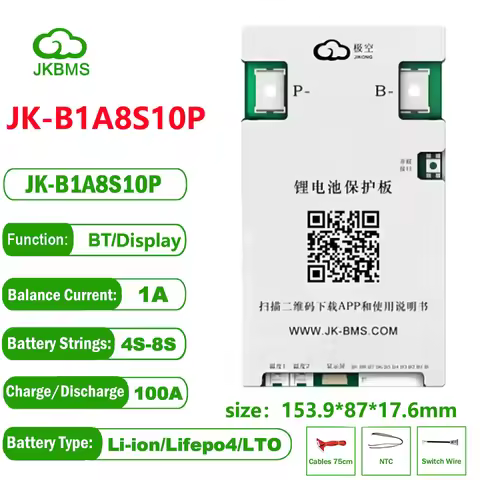JK BMS JK-B1A8S10P 100A Jikong Bms Smart 2S 4S 12V 6S 8S 24V Active Balance 1A Lifepo4 Lithium Ion B