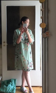 喜上眉梢  百分百真絲雙縐連衣裙豆沙青綠