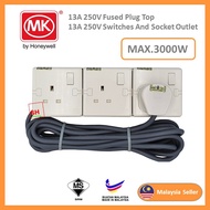 MK E2757 3G 13A SWITCH SOCKET, MK PLUG TOP, 1.5MM X 3C SIRIM CABLE EXTENSION TRAILING SOCKET 3 METER