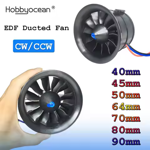 Hobbyocean 40mm/45mm/50mm/64mm/70mm/80mm/90mm EDF Ducted Fan Brushless Motor EDF CW/CCW for RC Jet P