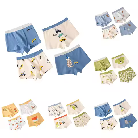 4 Pcs/Lot Children Panties Cotton Underwear For Boys Soft Breathable Kids Underpants Cars Patterns C