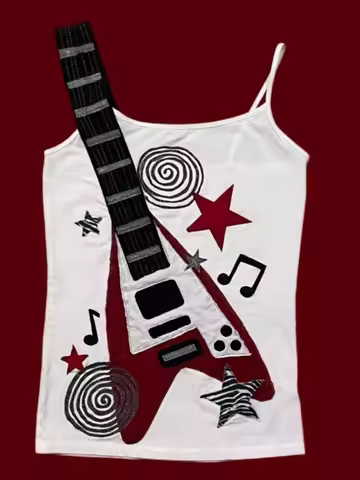 Women Y2K Cotton Subculture Gothic Punk Rock Visual Harajuku Sleeveless Tank Top Guitar Print Camiso