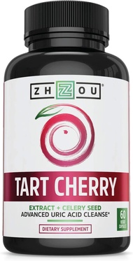 ZHOU Tart Cherry Extract with Celery Seed | Advanced Uric Acid Cleanse for Joint Comfort, Healthy Sleep Cycles &amp; Muscle Recovery | 30 Servings, 60 Veggie Caps