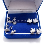 925 SILVER EARRINGS WITH WHITE GOLD PLATED - 925 SILVER SWAN EARRINGS
