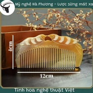 Horn comb carved with a pair of lovebirds (size: M-12cm) Piece meaningful gift