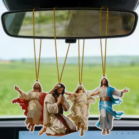 2D Acrylic Sacred Pendant Hanging Christmas Tree Pendant Holiday Car Mirror Decoration Jesus Necklac