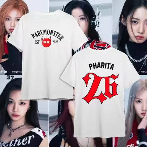 Babymonster Tshirt Women's Crew Neck Printed T-Shirt Bias Ahyeon Asa Rami Rora Ruka Rami Pharita Chi