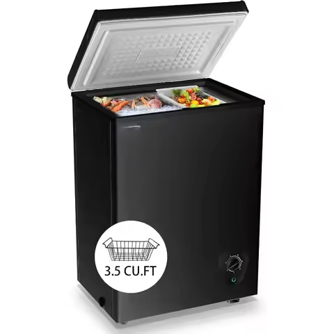 NEW Chest Freezer Small Deep 3.5 Cu.Ft Black Mini Freezers Top Door Adjustable 7 Thermostat and Remo