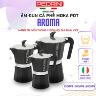 Ấm Pha Cà Phê Kiểu Ý Moka Pot PEDRINI Aroma Bằng Nhôm Nhập Khẩu Chính Hãng - Loại 2 Cups 3 Cups 6Cup