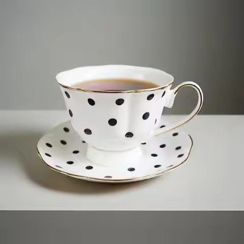 200ml Flower Shaped Coffee Cup Saucer Set, Ceramic Afternoon Tea Set Fine Bone China Tea Cup Gold-ri