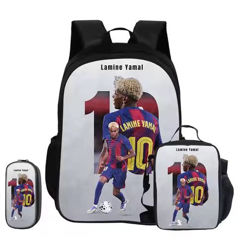 L-Lamin Yamal 3Pcs Set School Backpack Football Star child Rucksack Pencil Bags Bookbag with Lunch b