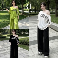 2-Piece Set Off-Shoulder Top + Long Pants Y2K Fashion (Y2K)