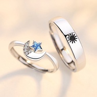 Fashion Blue Diamond Star Pair Ring Sun Moon Stars Womens Mens Silver Couple Ring
