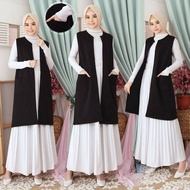 Long cardigan tanpa lengan premium/ outer wanita kekinian/warna hitam putih polos/murah promo- bisa 