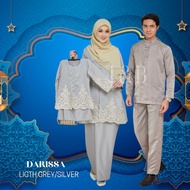 silver grey SET FAMILY DARISSA KEBAYA MODEN LACE IBU ANAK AYAH BAJU MELAYU CEKAK MUSANG RAYA SEDONDO