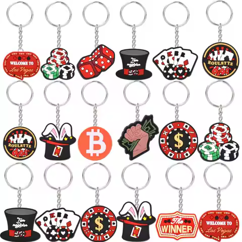 10pcs Casino Keychains Casino Birthday Gift Poker Theme Party Favors Supplies Las Vegas Game Night P