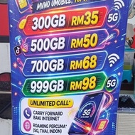 MVNO U-Mobile 5G Data Plan 300GB/ 500GB/ 700GB/ 999GB