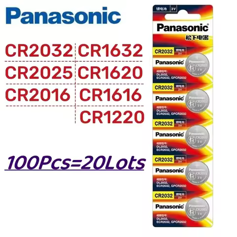 100Pcs Original Panasonic CR2032 Battery CR2025 CR2016 Batteria CR1632 CR1220 CR1616 CR1620 CR2450 C