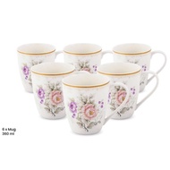 Vantage Fine Porcelain Strawberry Blossom And  Pink Peach Glory Rose Mug Set (6pcs Tableware)