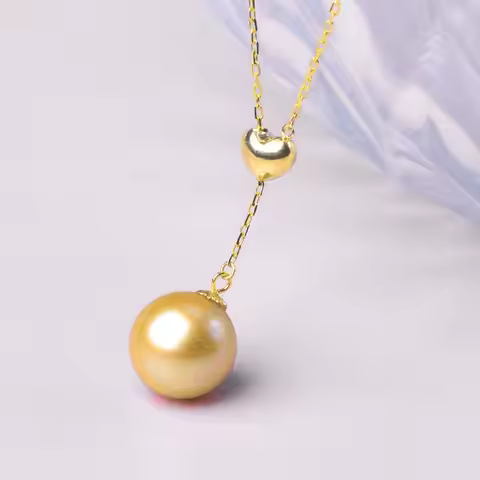New Real 18K Gold Necklace Pendant Natural Seawater Gold Pearl for Women Au750 Fine Jewelry Luxury F