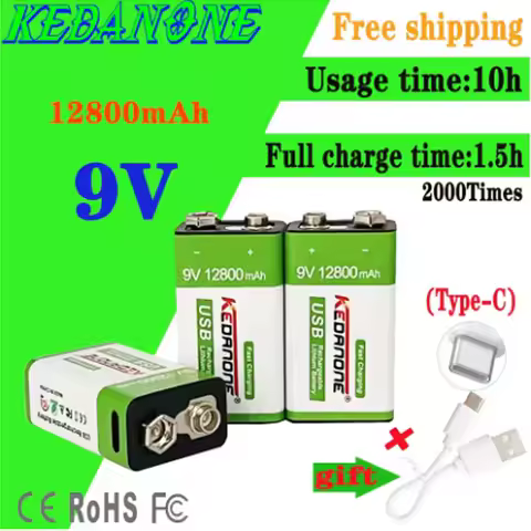 9V🎁 Rechargeable Battery Lithium Li-ion 9 Volt 6F22 Ni-MH Ni MH 9V Crown Battery for Multimeter KTV 