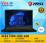 MSI GF63 THIN 10SC-638 15" GAMING LAPTOP (I5-10500H GTX1650 MAX Q 8GB 256SSD W10 2YW) FREE BAG