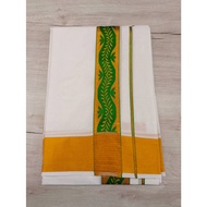 MEN'S TRADITIONAL WHITE VESHTI WITH GOLD & COLOURED THREAD WORK BORDER.(8X4)