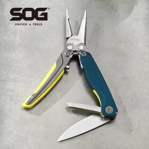 SOG 5-in-1 Survival Multitool for Outdoor Camp Lightweight EDC with Folding Fishing Pliers, Pocket K