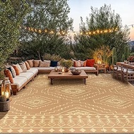 LBRO2M Outdoor Rug Moroccan Geometric Rug 9X12 Reversible RV Rug for Outside Camping Rug Plastic Str