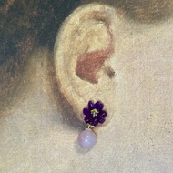 水晶系列 - 紫花與紫羅蘭金絲玉圓珠耳環