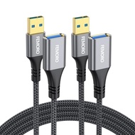 USB Extension Cable 3ft Pack of 2, Type A 3.0 5Gbps Data Transfer & 15W Charging Sync Extender Male 