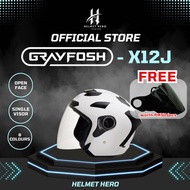 {FREE VISOR} 100% ORIGINAL | SIRIM Approved | Grayfosh X12J [Open Face Helmet] [Single Visor]