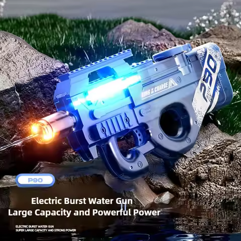 P90 Continuous Firing Electric Water Gun Light Flashing Pistol Summer Outdoor Pool Spray Water Fight