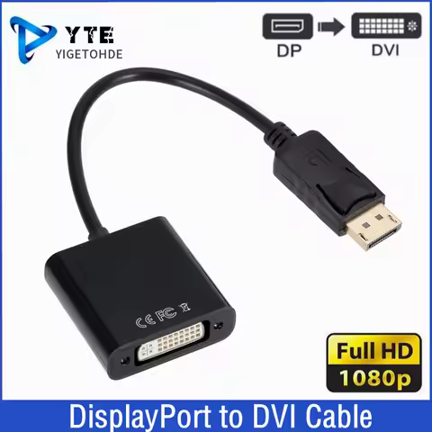 DisplayPort to DVI Cable Adapter Display Port DP to DVI Converter HD 1080p Male to Female For PC Lap