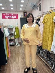 [HANNA 50-70KG] Đồ bộ bầu và sau sinh tay dài quần dài big size có khóa cho bé ty có lưng thun điều 