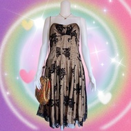 VINTAGE 90S JUNO DRESS COLLECTION VELVET LACE RUFFLE GOLD MIDI DRESS