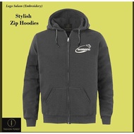 Zipper Hoodie Jackaet Sulam -Embroidery Shimano Reels Pancing Cycling Bicycle Fishing Tawar Jig Lure Rod Line Tackle C