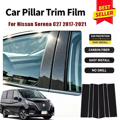 For Nissan Serena C27 2017-2021 Glossy Black Carbon Fiber Window Door B C Pillar Post Cover Sticker