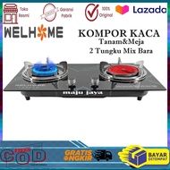 Kompor 2 Tungku Mix Bara Welhome Legend Kompor Kaca Tanam Dan Meja DI LENGKAPI PISAU DAPUR WARNA+REG
