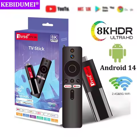 TV98 ATV Mini TV Stick Android 14 Support 8K Video 4K BT5.0 WiFi 6 Allwinner H618 Quad Core Cortex A