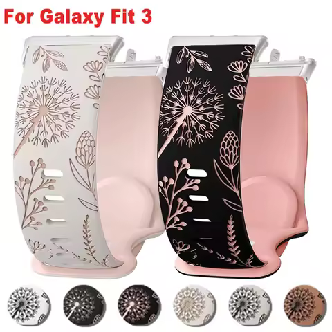 Silicone Engraved Women Strap for Samsung Galaxy Watch Fit 3 Band Replace Wristband for Samsung Gala
