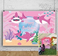 7x5ft Pink Shark Baby Birthday Photography Backdrop for Girl Baby Shark Party Supplies Decors Underwater World Background Kids Birthday Shark Themed Bday Photo Shoot Studio Props