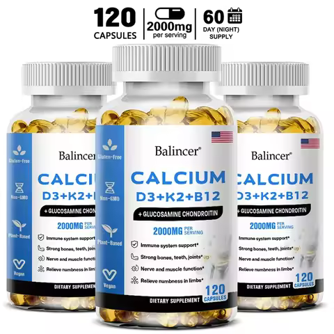 Balincer Vitamin D3+K2+B12 2000mg Capsules for Bone, Immune and Calcium Support, 120 Capsules Non-GM