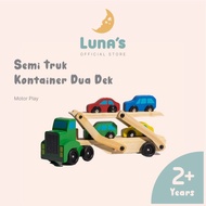 Luna's Mainan Truk Kontainer Dua Dek Mobil Mobilan Mainan Kayu Anak