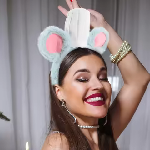 3pcs Chef Mouse Costume Set Blue Ears Headband Long Tail Bow Tie Green Animal Headwear For Halloween